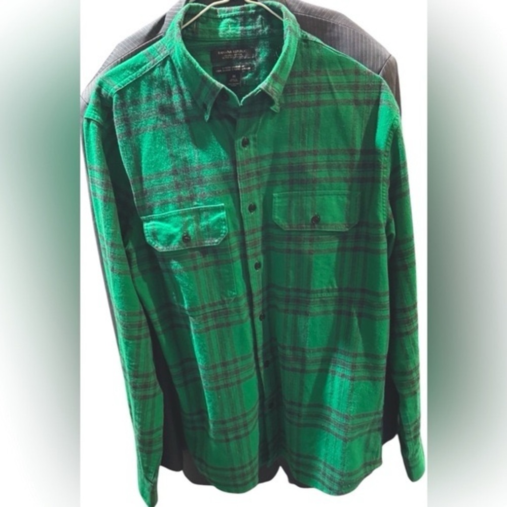 Banana Republic  organic cotton flannel warm USM green black plaid unisex 90s